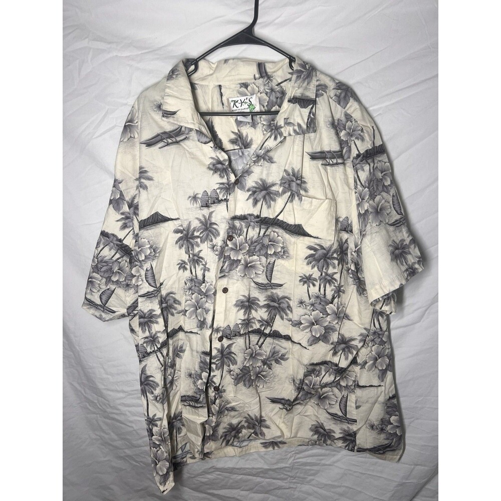 KY's Made In Hawaiian Men's Floral Button Up T Shirt 4xl